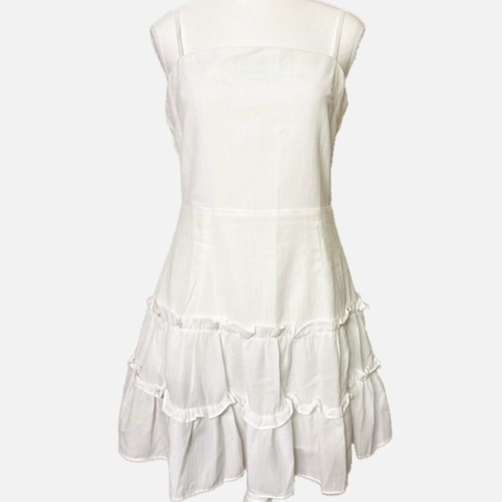 Princess Polly Gyptian White Tiered Ruffle Sleevless Coastal Cowgirl Mini Dress